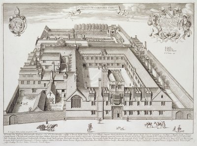 Corpus Christi College, Oxford, fra "Oxonia Illustrated", udgivet i 1675 (stik) af David Loggan