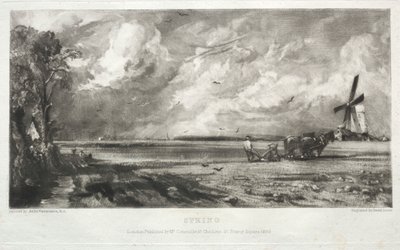 Forskellige emner af landskab, karakteristisk for engelsk landskab fra billeder malet af John Constable, R.A.: Spring. En Mølle på en Fælled. Hagl Squalls. Østre Bergholt, Suffolk af David Lucas