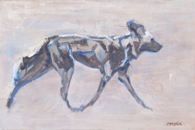 African Painted Dog (vild hund), 2024 (olie på lærred) af David Mayer