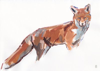Red Fox, 2021 (gouache og akvarel/farveblyant på papir) af David Mayer