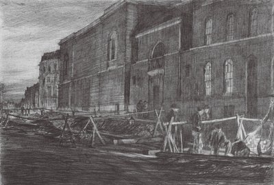 London: Dawn Newgate Prison (farvelitografi) af David Muirhead (after) Bone