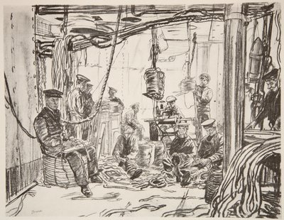 Sømænd på et slagskib, der laver ammunition til hæren, illustration fra 