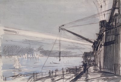 Søgelys ved Scapa Flow (akvarel på papir) af David Muirhead Bone