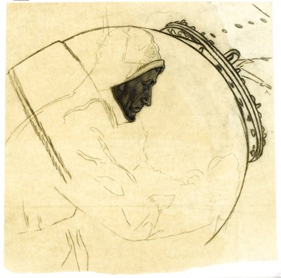 Studie til vinterminelægning ud for Island, ca. 1942, kat. 5 (conte kulblyant på kalkerpapir) af David Muirhead Bone