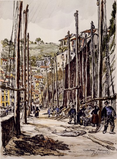 Kaninfiskerne, Cudillero, Asturiens kyst af David Muirhead Bone