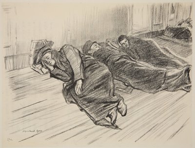 Gående sårede, der sover på dækket, illustration fra 