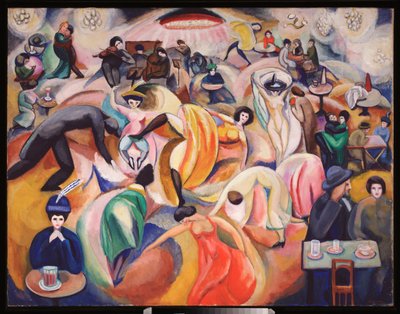 Un cabaret a Paris (A Nightclub In Paris) - Oeuvre af David Petrovich Sterenberg (1881-1948), olie på lærred af David Petrovich Sterenberg