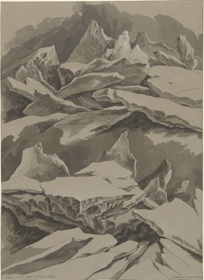 Isflager på Maas, januar 1809 Glaçons sur la Meuse en Janvier 1809 (titel på objekt) af David Pièrre Giottino Humbert de Superville (signed by artist)