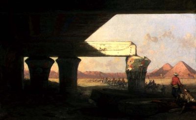 Egyptisk landskab med en fjern udsigt over pyramiderne af David Roberts