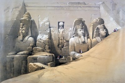 Forhøjning af Abu Simbels store tempel, Nubien, 1800-tallet af David Roberts