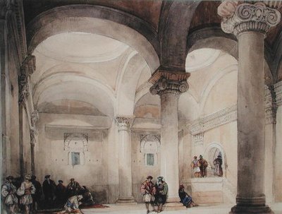 Interiør af en moské, ca. 1835 (akvarel på papir) af David Roberts