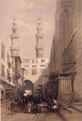 Minareter og Grand Entrance til Metwalys-moskeen, Cairo, fra "Egypt and Nubia", Vol.3 (litho) af David Roberts