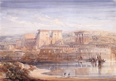 Philae: Udsigt over templerne fra syd (akvarel og gouache på hvidt papir) af David Roberts