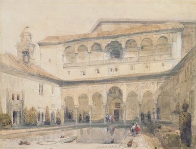 The Court of Myrtles, Alhambra (eller Hall of Myrtles, Alhambra) 1833 (blyant og akvarel på papir) af David Roberts