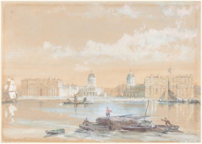Søofficersskolen set fra floden ved Greenwich af David Roberts