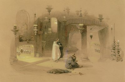 The Shrine of the Holy Nativity, Bethlehem, 1839 (wc over blyant, forhøjet med gouache og gummi arabicum på brunpapir) af David Roberts