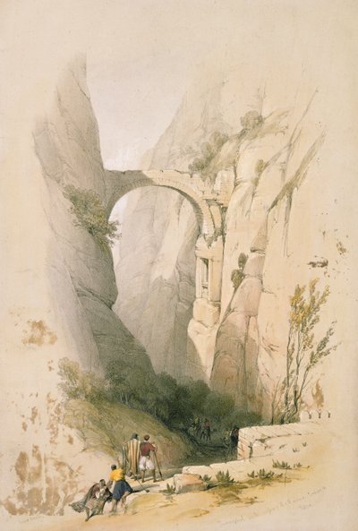Triumfbue krydser kløften, der fører til Petra, plade 95 fra bind III af 