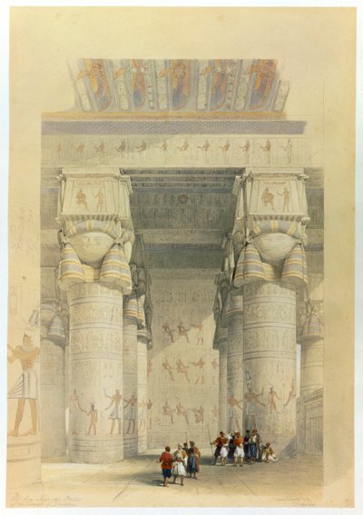 Udsigt fra under forhallen til templet i Denderah, Egypten, 1800-tallet af David Roberts