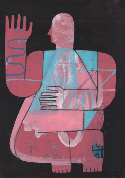 Black And Blue 5, 2023 (blandet maling på papir) af David Shillinglaw