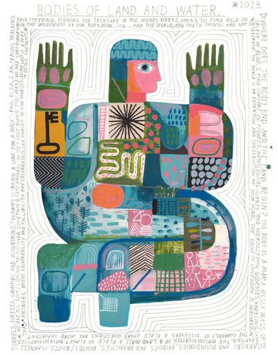 Bodies Of Land And Water, 2023 (akryl og blyant på papir) af David Shillinglaw