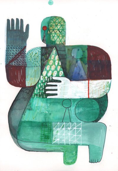 Bodies of Land and Water 1, 2023 (blandet maling på papir) af David Shillinglaw