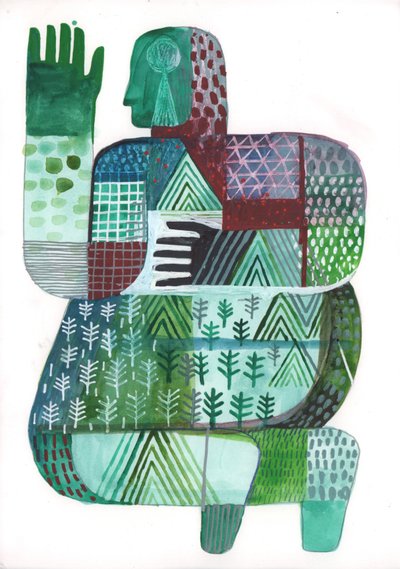 Bodies of Land and Water 3, 2023 (blandet maling på papir) af David Shillinglaw