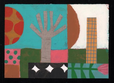 Fruit Tree Sundowner, 2023 (maali ja kollaasi) af David Shillinglaw