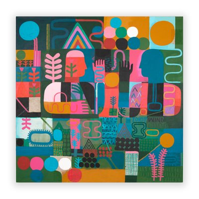 Idiot Wind, 2023 (blandet maling og collage på lærred) af David Shillinglaw