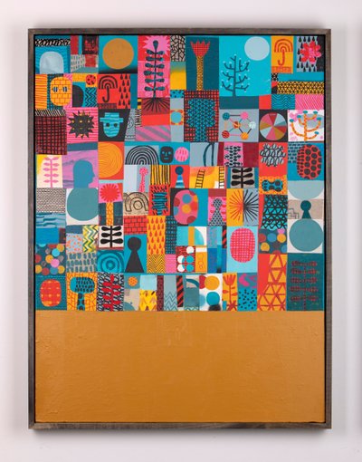 The Overwhelming Om, 2020 (maling og collage på lærred) af David Shillinglaw