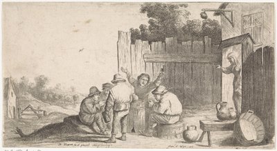 Fem landmænd omkring et ton Open-air genrescener (serietitel) af David Teniers (II) (attributed to workshop of)