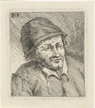 Buste af en mand med hat til højre af David Teniers (II)