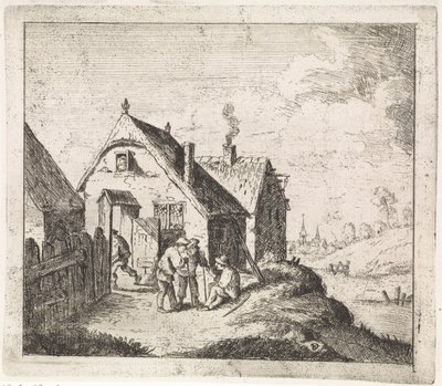 Tre mænd taler i et hus af David Teniers (II)