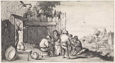 Fem landmænd omkring et ton Open-air genrescener (serietitel) af David Teniers (II)