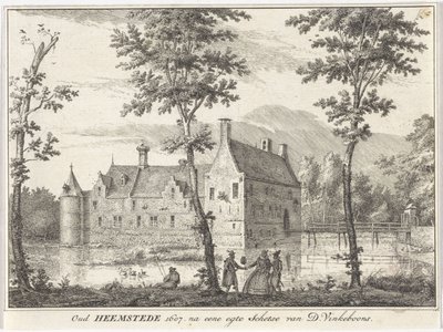 Udsigt over Gamle Heemstede Oud Heemstede 1607. efter en egteskitse af D. Vinkeboons (titel på objekt) af David Vinckboons (I)