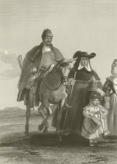 Gruppe af figurer på vej ind i Madrid af David Wilkie