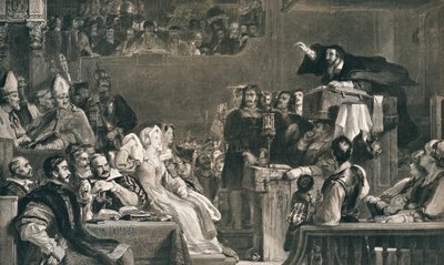 John Knox prædiker for kongregationens herrer, 10. juni 1559, c1827, 1912 af David Wilkie