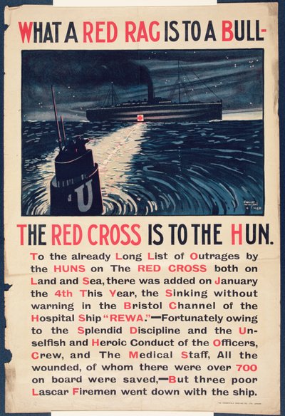 "Hvad en rød klud er for en tyr, er det røde kors for hunnerne", plakat fra Første Verdenskrig af David Wilson