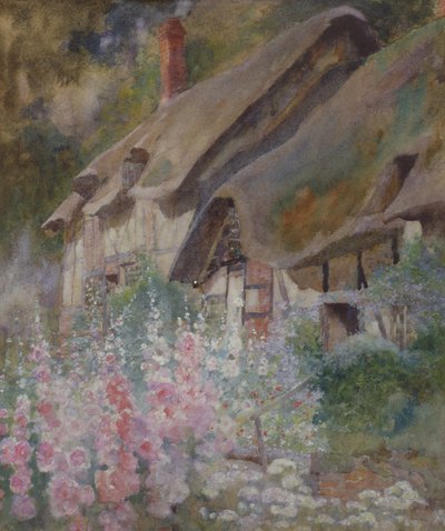 Anne Hathaways Cottage (blyant & wc forhøjet med hvidt på papir) af David Woodlock