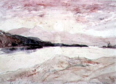 Loch Aline, Argyllshire: Udsigt fra nord med øen Mull (wc på papir) af David Young Cameron