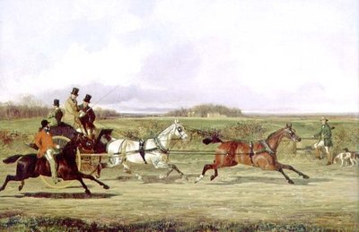 En jæger, der passerer en tandem med en sportsmand af en stil af David of York Dalby
