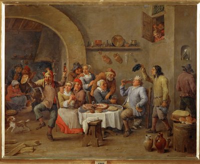 Le Roi Boit (olie på kobber) af David the Elder Teniers