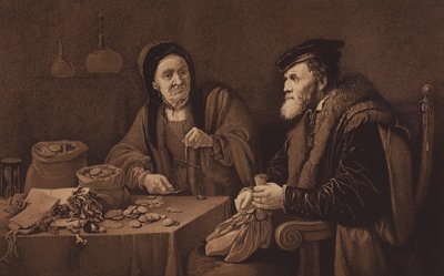 The Misers, fra billedet i National Gallery, London (litografi) af David the Younger (after) Teniers