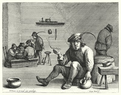 The Smoker (gravering) af David the Younger (after) Teniers