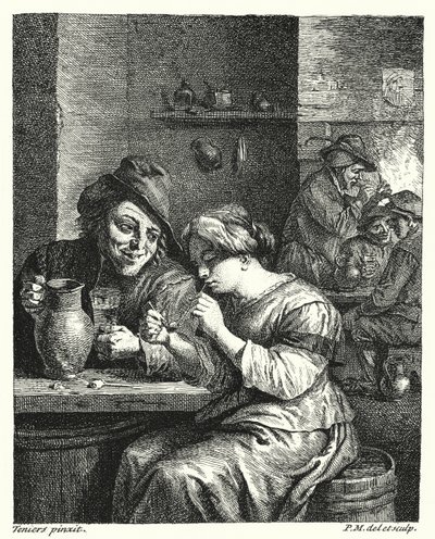 Den rygende kvinde (gravering) af David the Younger (after) Teniers