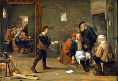 En gruppe mænd varmer op foran en skorsten. Maleri af David Teniers dit Le Jeune (1610 - 1690) Milano, Museo del castello. af David Teniers the Younger