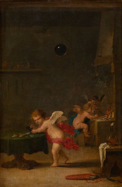 Amoretti i en alkymists værksted, ca. 1635-37 (olie på egetræ) af David the Younger Teniers
