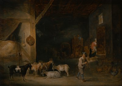 Lade med geder og en dreng, der spiller blokfløjte, ca. 1640-45 af David Teniers the Younger