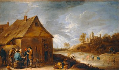 Cabaret nær en flod med netfiskere ... af David the Younger Teniers