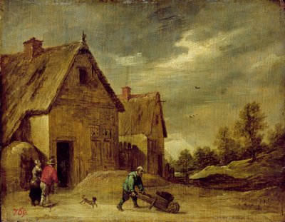 Landmand med trillebør (olie på eg) af David Teniers the Younger