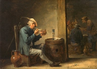 Bonde ryger i et interiør af David Teniers the Younger